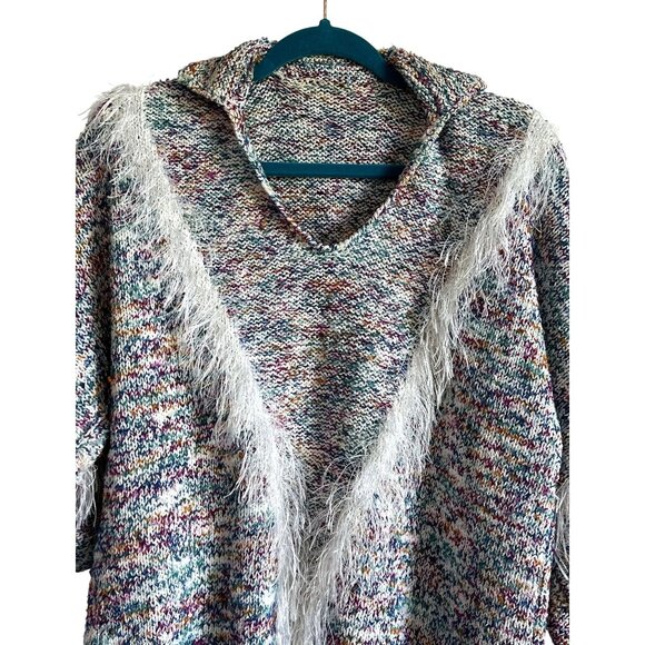 Beautiful Knit Sweater Multicolor Fringe Detail Collar Warm Cozy - Picture 2 of 5